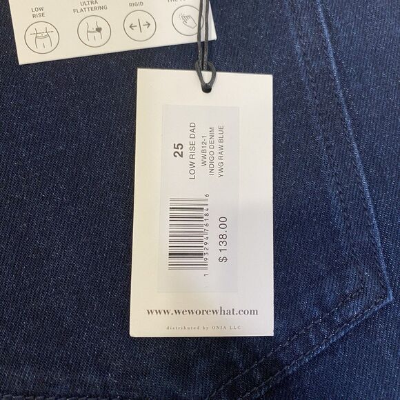 WeWoreWhat Low Rise Dad Jeans Womens 25 Blue Indigo Denim Raw Hem Casual - Picture 14 of 14
